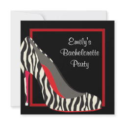 Red Zebra High Heel Shoes Bachelorette Party invitation
