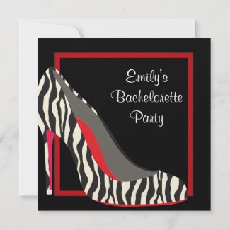 Red Zebra High Heel Shoes Bachelorette Party Custom Invitations