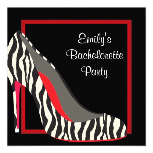 Red Zebra High Heel Shoes Bachelorette Party Custom Invitations