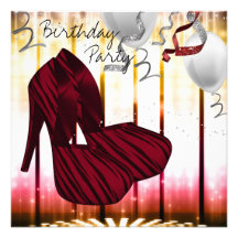 Red Zebra High Heel Shoes Birthday Party Announcements