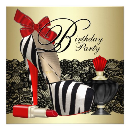 Red Zebra High Heel Shoes Black Red Zebra Party Custom Invitation