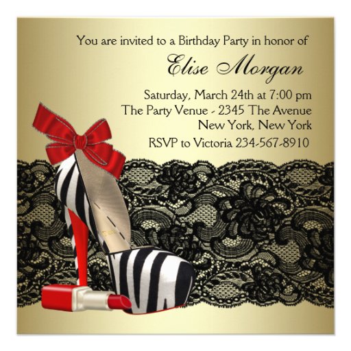 Red Zebra High Heel Shoes Black Red Zebra Party Custom Invitation