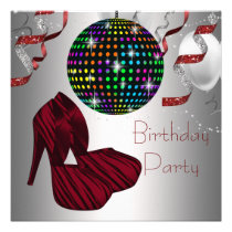Red Zebra High Heel Shoes Disco Birthday Party invitations