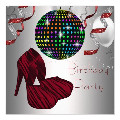 Red Zebra High Heel Shoes Disco Birthday Party Custom Invitation (front side)