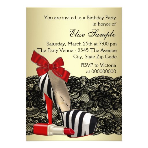 Red Zebra High Heel Shoes Red Zebra Party Invitation