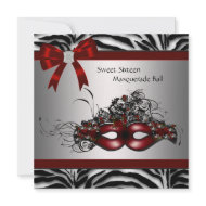 Red Zebra Masquerade Ball Sweet 16 Party invitation