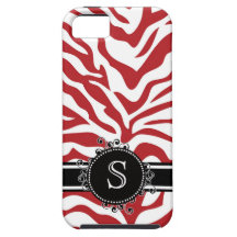 Red Zebra Pattern with Fancy Black Swirl Monogram iPhone 5 Case