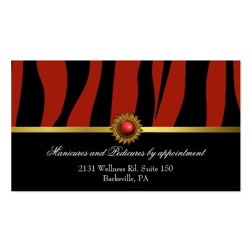 Red Zebra Print and Gold Business Card (back side)