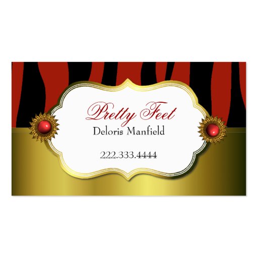 Red Zebra Print and Gold Business Card (front side)
