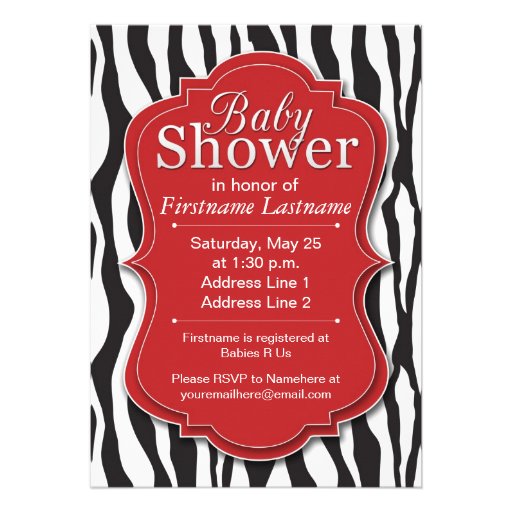 Red Zebra Print Baby Shower Invitations