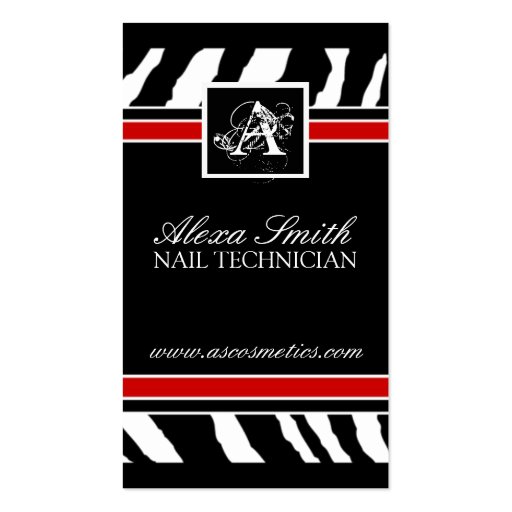 Red Zebra Print  Business Card (front side)