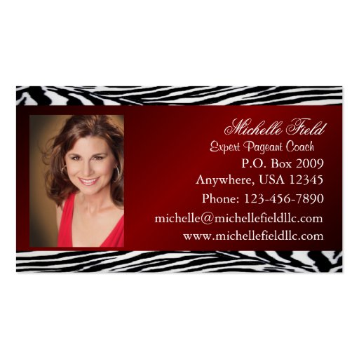 Red Zebra Print Pageant Business Card (Horizontal) (front side)