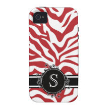 Red Zebra Print Pattern with Monogram Personalized iPhone 4 Cover