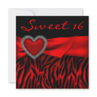 Red Zebra Red Heart Sweet 16 Party invitation
