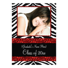 Red Zebra Sparkle Girls Graduation Party Announcement