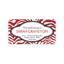 Red  Zebra Stripes Pattern Book plate Personalized Address Label