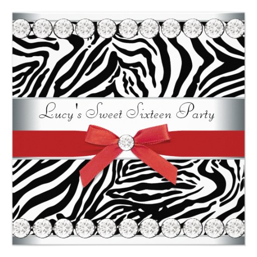 Red Zebra Sweet 16 Birthday Party Custom Invite