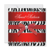 Red Zebra Sweet 16 Birthday Party Personalized Invite