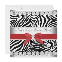 Red Zebra Sweet 16 Birthday Party invitation