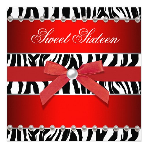Red Zebra Sweet 16 Birthday Party Personalized Invite