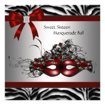Red Zebra Sweet 16 Masquerade Party Custom Invitations