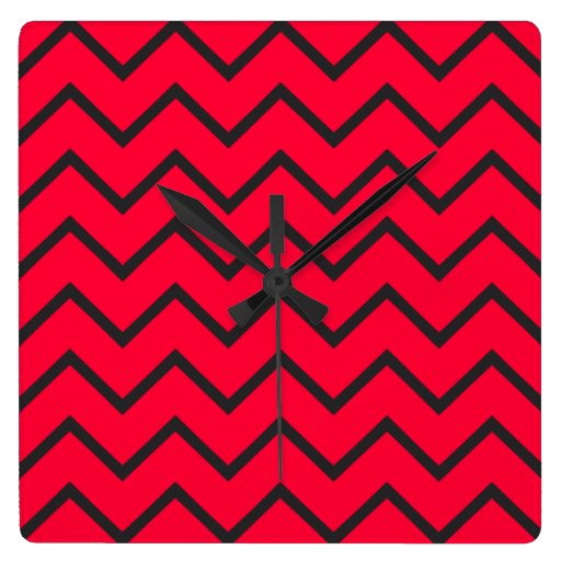 Red Zigzag Square Wall Clock
