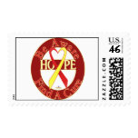 RedAndYellowHeartRibbonBeAwareFindCureDark postage