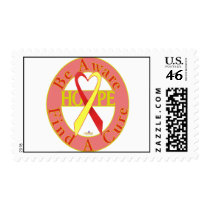 RedAndYellowHeartRibbonBeAwareFindCureLight Postage Stamps