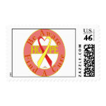 RedAndYellowHeartRibbonBeAwareFindCureLight postage