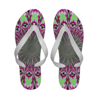 Redbud Blowout pink and green abstract Flip Flops