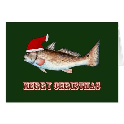 Redfish Santa Hat Christmas on Green Card