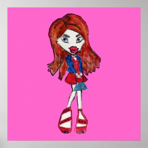 Redhaired Fashionista Anime Girl Poster Print