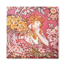 Redhead Among Flowers, Alphonse Mucha Magnet