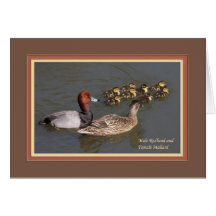 redhead_and_mallard_with ducklings4083 greeting card