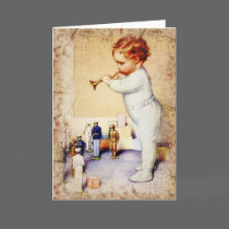 Redhead Baby Boy Blowing Horn to Soldiers cards