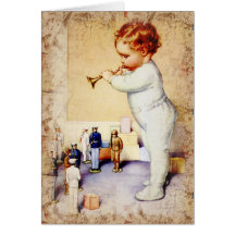 Redhead Baby Boy Blowing Horn to Soldiers Cards