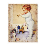 Redhead Baby Boy Blowing Horn to Soldiers Post Card