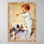 Redhead Baby Boy Blowing Horn to Soldiers posters