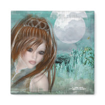 Redhead Elf & Blue Glass Night Designs Refrigerator Magnet