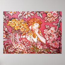 Redhead entre las flores, Alfonso Mucha Posters