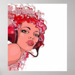 Redhead in Headphones Poster