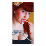 Redhead Pinup Girl Biting a Pearl Necklace Custom Photo Card