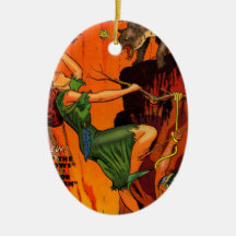 Redhead Warrior Maid Fighting Wolves Christmas Tree Ornaments