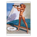 Redhead with Spyglass Pin Up Greeting Cards