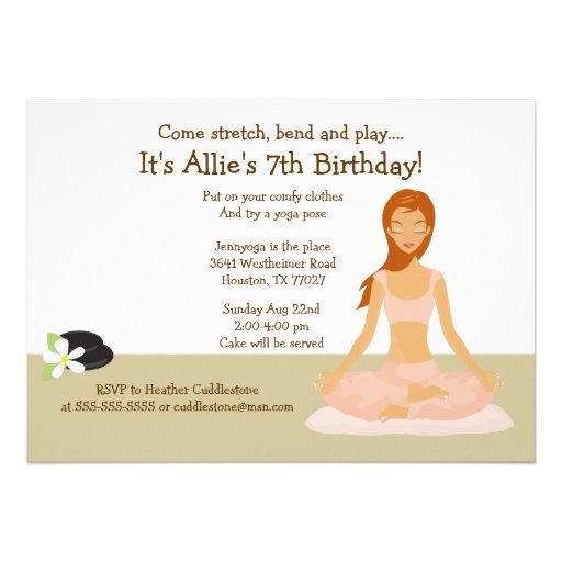 Redhead Yoga Girl Birthday Party 5x7 Invitation