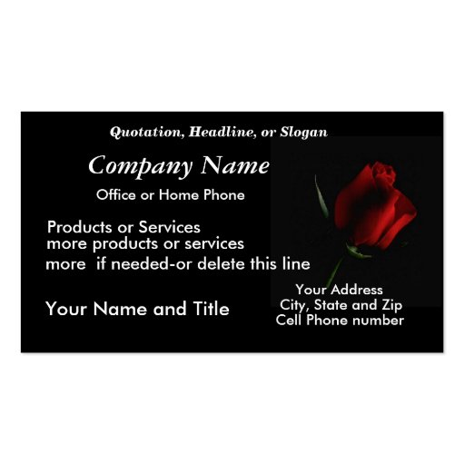 RedRose on Blk BizCard-customize Business Cards (front side)