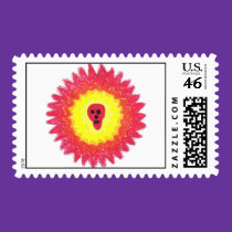 reds painted  skull postage stamp