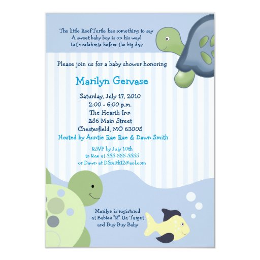 Reef Turtle (4x6) Boy Baby Shower Invitation Zazzle