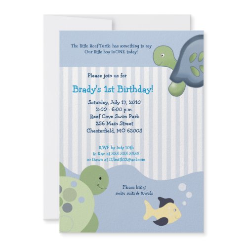 REEF TURTLE & Fish 5x7 Custom Birthday Invitation invitation