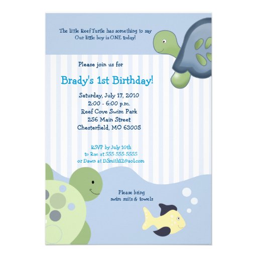 REEF TURTLE & Fish 5x7 Custom Birthday Invitation